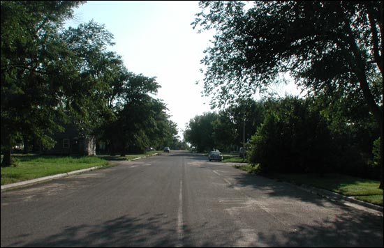 Santa Fe Avenue stretches west from near Pawnee Rock's old city hall and fire station. Photo copyright 2013 by Leon Unruh.