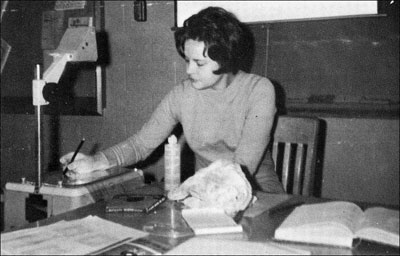 Faye Steffen uses an overhead projector during math class in the 1967-68 school year. Barb Schmidt sent this photo.