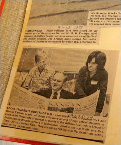The photo now in a scrapbook at the Barton County Historical Museum originally appeared in the Great Bend Tribune December 23, 1974. It shows Leon Unruh, Del Brinkman, and Darrin Earhart.