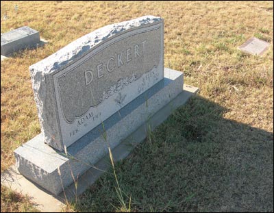 The gravestone for Adam and Helen Deckert in the Bergthal Mennonite Memorial Cemetery. Photo copyright 2013 by Leon Unruh.