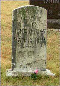 Grave stone of Dr. M.L. Daniels of Pawnee Rock. Photo copyright 2008 by Leon Unruh.