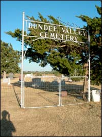 Gate of the Dundee Valley Cemetery, Dundee, Kansas, 2006. Photo copyright 2006 by Leon Unruh.
