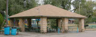 Picnic shelter at Brit Spaugh Park in Great Bend. Photo copyright 2006 by Leon Unruh.