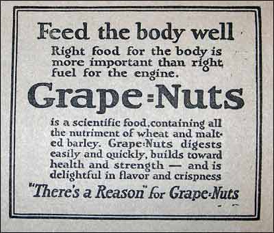 Grape-Nuts ad, Pawnee Rock Herald, 1921. Photo copyright 2007 by Leon Unruh.