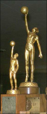 Pawnee Rock High School basketball trophies. Photo copyright 2008 by Leon Unruh.