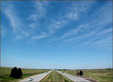 Interstate 70 looking into Colorado from the last overpass in Kansas. Photo copyright 2006 by Leon Unruh.