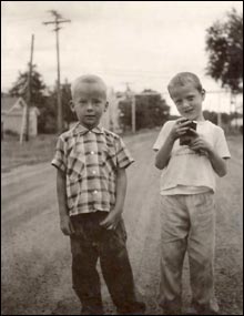 Leon Unruh and Andrew Stimatze on Pawnee Avenue in the late 1960s.