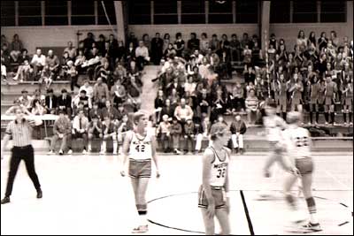 Leon Unruh plays basketball at Macksville High School in 1972 or 1973. Copyright 2006 by Leon Unruh.
