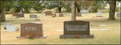 William, Della, and Harry Lewis are buried in the northern half of the Pawnee Rock Cemetery. Photo copyright 2006 by Leon Unruh.