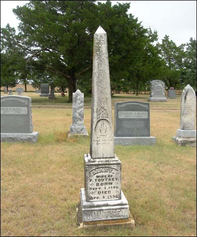 Members of the McGill and Youtsey families are buried in the southern center section of the Pawnee Rock Cemetery. Photo copyright 2009 by Leon Unruh.