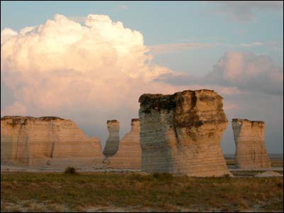 Monument Rocks, south of Oakley, Kansas, in August 2006. Photo copyright 2006 by Leon Unruh.