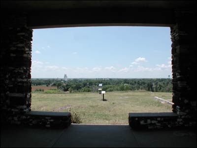 Looking through from the pavilion atop Pawnee Rock. Photo copyright 2006 by Leon Unruh.