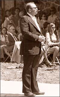 Roger Grund of Larned at the dedication of the Santa Fe Trail Center west of Larned, June 1974. Photo copyright 1974 by Leon Unruh.