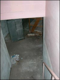The stairs from the PR school kitchen down to the tornado and civil defense shelter. Photo copyright 2006 by Leon Unruh.