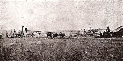 Newton Phillip Smith and his threshing team in the early 1880s near Pawnee Rock.
