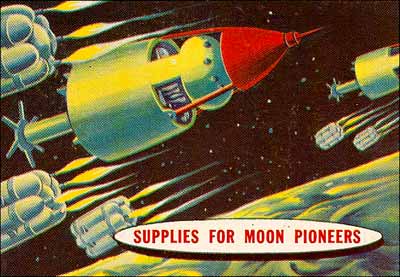 Front of space card, Supplies for Moon Pioneers.