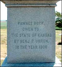 West side of the monument atop Pawnee Rock. Photo copyright 2006 by Leon Unruh.