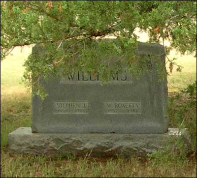 Grave marker of Stephen and Roxetta Williams in the Pawnee Rock Cemetery. Photo copyright 2009 by Leon Unruh.