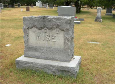 Grave marker of the John M. and Mary Virginia Hale Wise family in the Pawnee Rock Cemetery. Photo copyright 2008 by Leon Unruh.