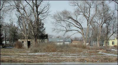 The foundation remains on the site of the old Zieber house. Photo copyright 2005 by Leon Unruh.