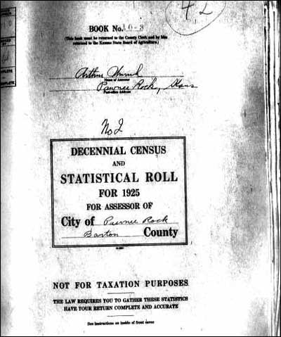 1925 Pawnee Rock census and statistical roll cover page. Image from Ancestry.com.