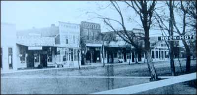 The Pawnee Rock State Bank sat on the west side of Centre Street. Notice the row of elms growing next to the sidewalk on each side of the street.