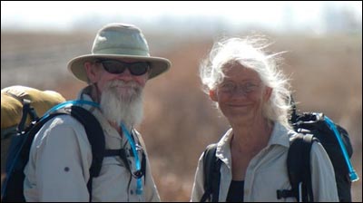 Jerry Bowerman and Karen Clark, coast-to-coast hikers. Jim Dye made this photo on April 3, 2011. Photo copyright 2011 by Jim Dye.