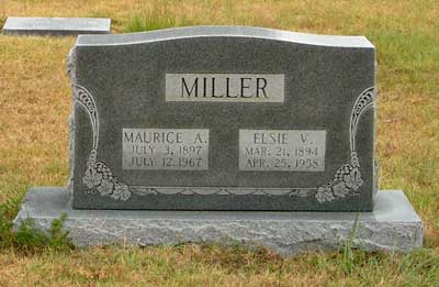 Grave marker for Maurice and Elsie Miller of Pawnee Rock. Photo copyright 2012 by Leon Unruh.