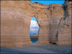 Monument Rocks window. Photo copyright 2006 by Leon Unruh.