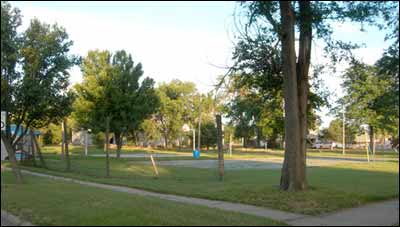 Pawnee Rock's tennis court could be repainted and have wind screens added to the north and south sides. Photo copyright 2007 by Leon Unruh.