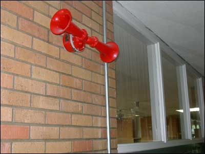 Klaxon alarm in Pawnee Rock High School. Photo copyright 2009 by Leon Unruh.