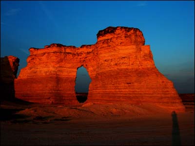 Monument Rocks at sunset, Gove County, Kansas. August 2006. Copyright 2006 by Leon Unruh.