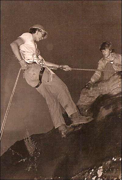 Rock climbers on Pawnee Rock. Photo copyright 1974 by Leon Unruh.