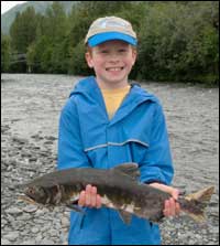 Sam and a humpback salmon at Hope.