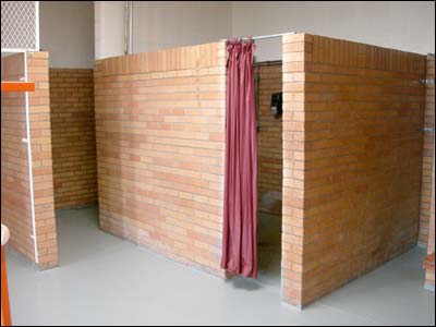 Locker room at Pawnee Rock school, August 2006. Photo copyright 2007 by Leon Unruh.