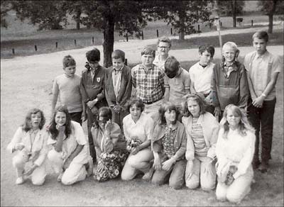 Pawnee Rock Grade School class of 1969: TaWanna Mason, Marla Johnson, Rhonda Countryman, Susan McFann, Jill Clawson, Ida Deckert and Brenda Schmidt. Back row, from left: Galen Hall, John Wright, Andrew Stimatze, Charles Moore, Todd Bright, Tim Barker, DeWayne Popp (later Davidson) and Rick Batchman.